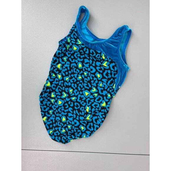GK Elite child small blue black sleeveless animal print gymnastics dance leotard - Picture 4 of 5